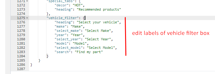 Edit language for vehicle filter