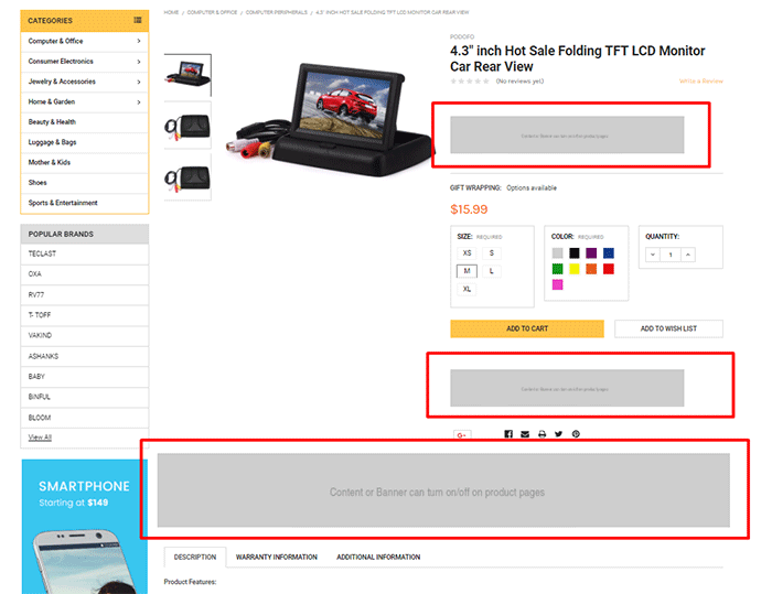 banners on product page
